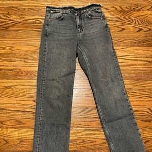 Black washed frayed hem straight jeans